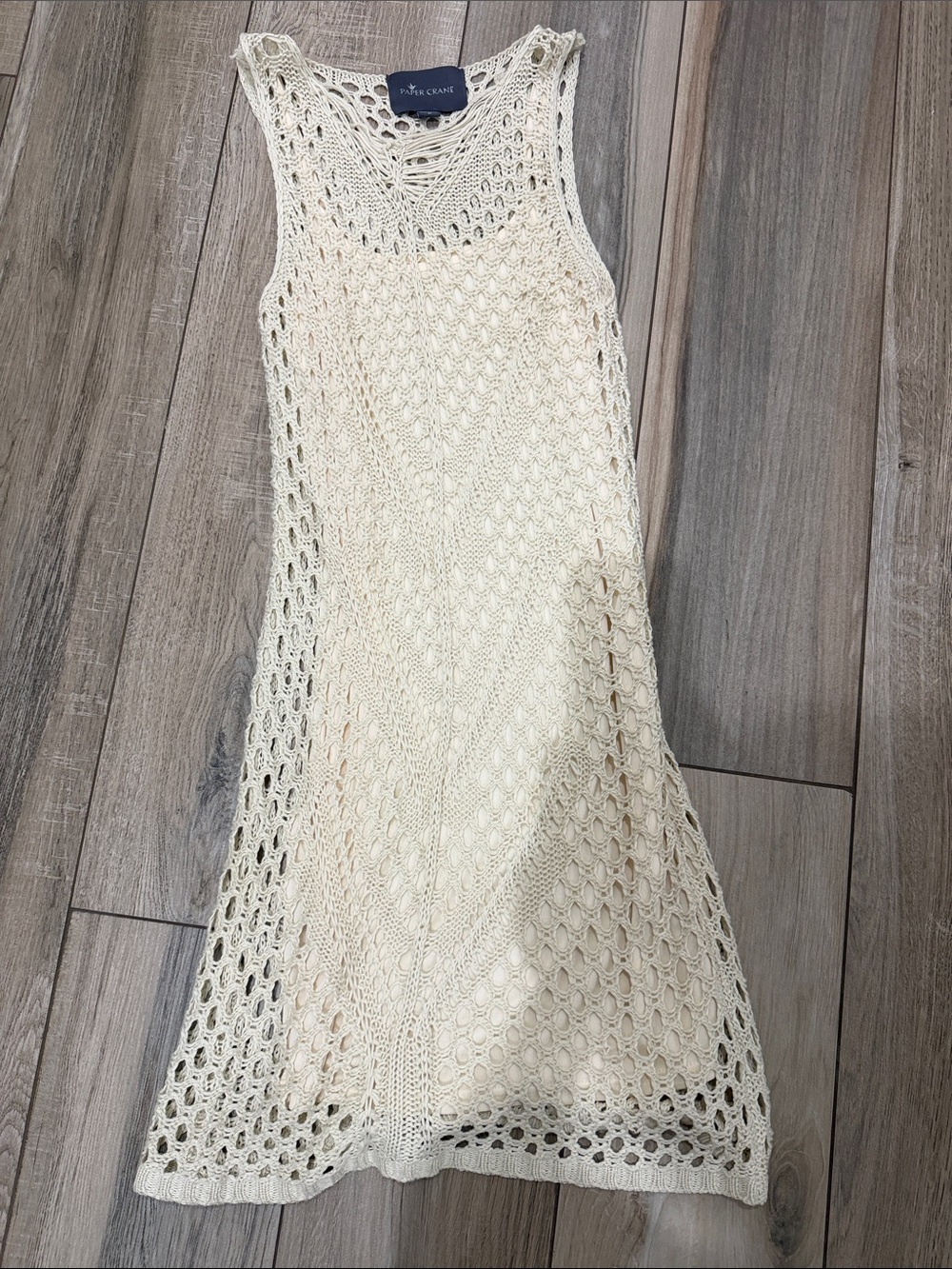 Paper Crane Cream Crochet Midi Tank Dress
